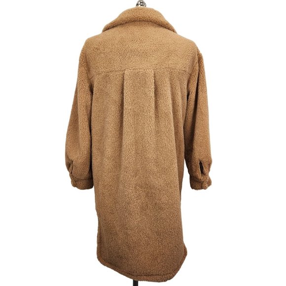 SOLD-C&C California Sherpa Shacket NWT Womens Size S Long Button Front Brown - Picture 4 of 13